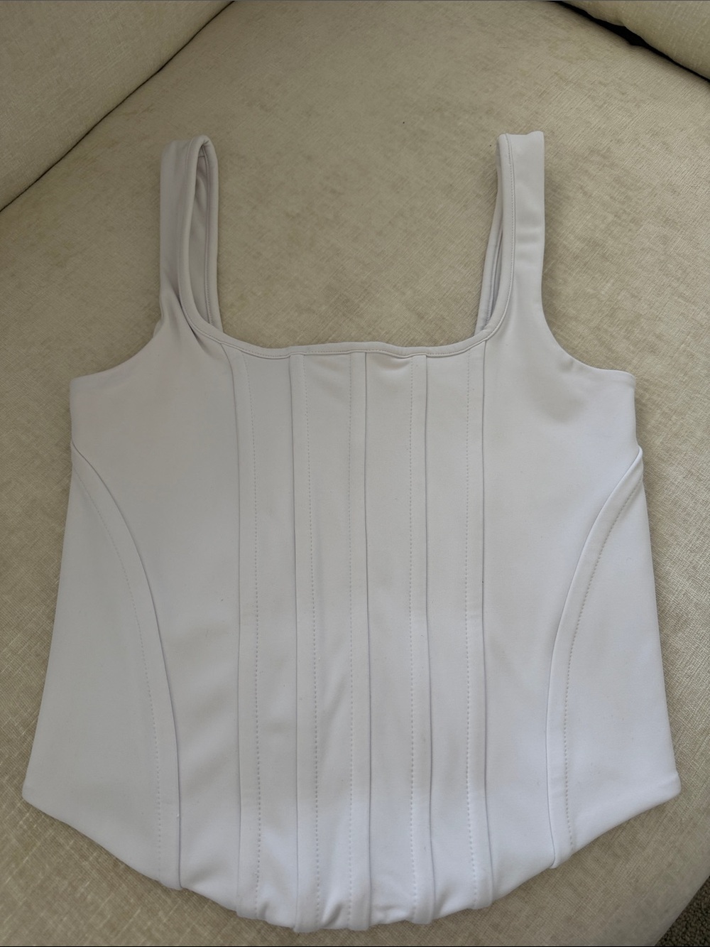 Express Body Contour White Corset-Style Square Neck Tank Top